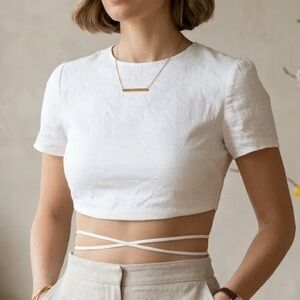 Zara White Satin Crop Top Tie Back Short Sleeve Size M EU 38